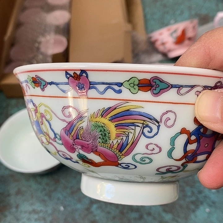 摆件陶瓷绿稀土四大神兽6寸碗