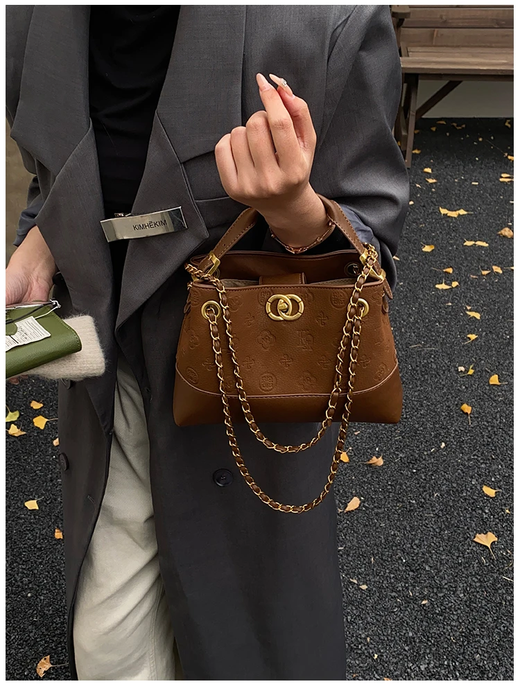 超火麂皮绒小托特包包女式2025新款大容量日常通勤链条手提斜挎包