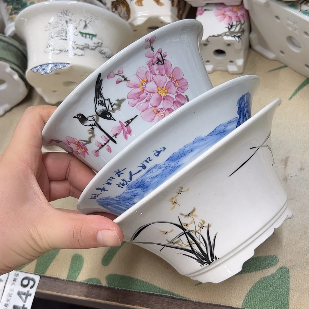 白泥花盆446号瑕疵3个口不正黑点处理介意勿拍