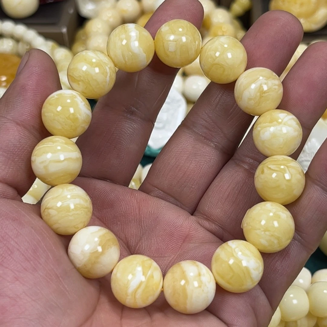 琥珀手链未镶嵌同料虎皮14+mm