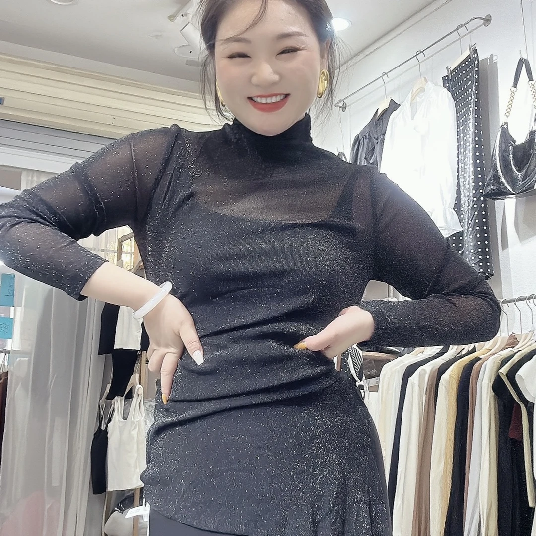 【盼盼精选】银线高弹微透打底透气舒适侧开叉上衣