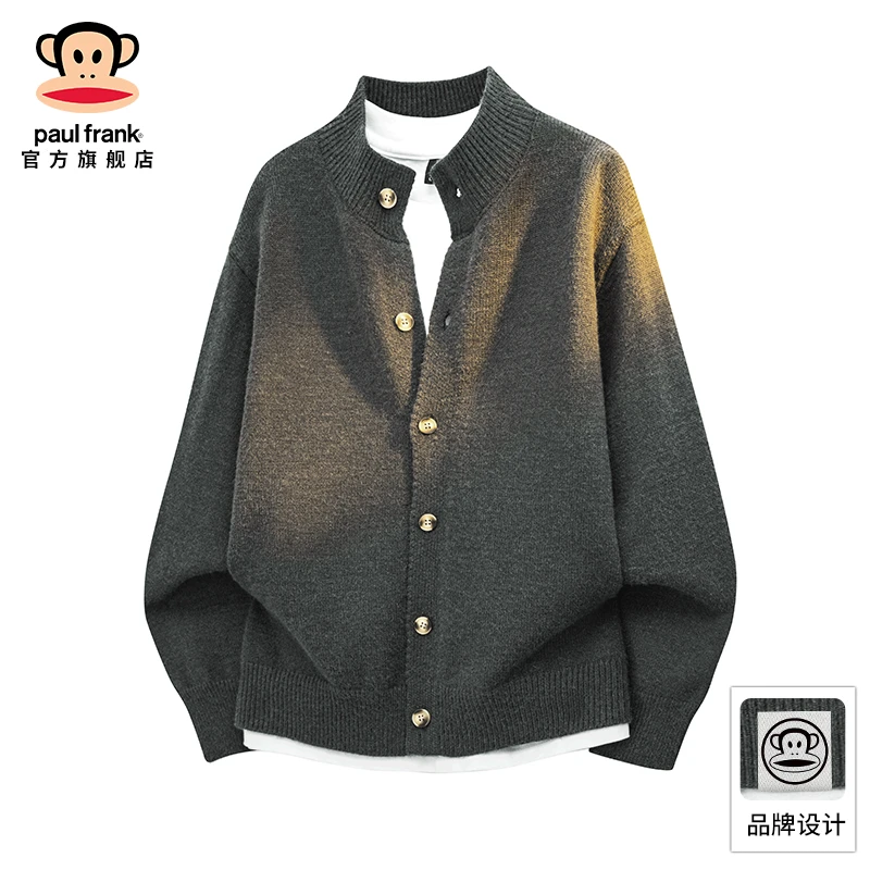 PaulFrank/大嘴猴复古休闲针织毛衣男士秋冬新款纯色宽松立领外套