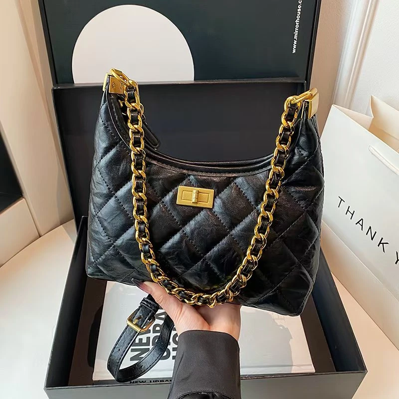 【419-520】按编码下单黑金hobo腋下包菱格链条斜挎包