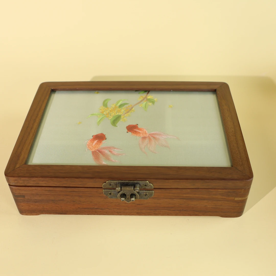 【桂花鱼】非遗苏绣纯手工桂花红头鱼单层首饰盒
