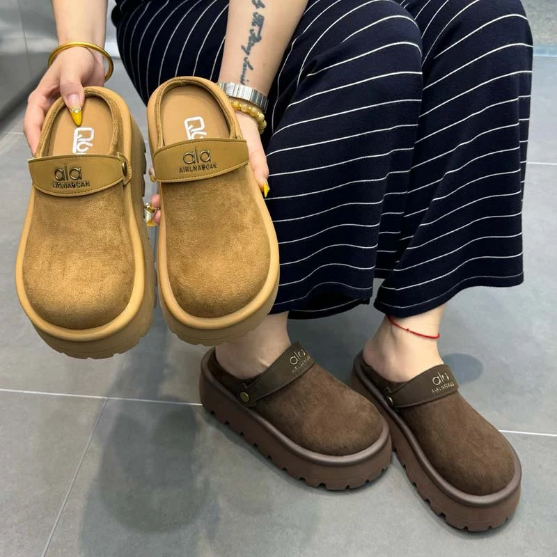 勃肯包头半拖鞋女外穿2025秋季新款厚底增高矮子乐懒人穆勒博肯鞋