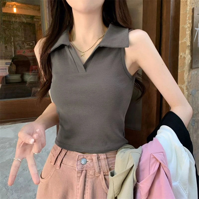 拉夏贝尔【商场同款】新款小众百搭修身显瘦无袖内搭打底衫背心女