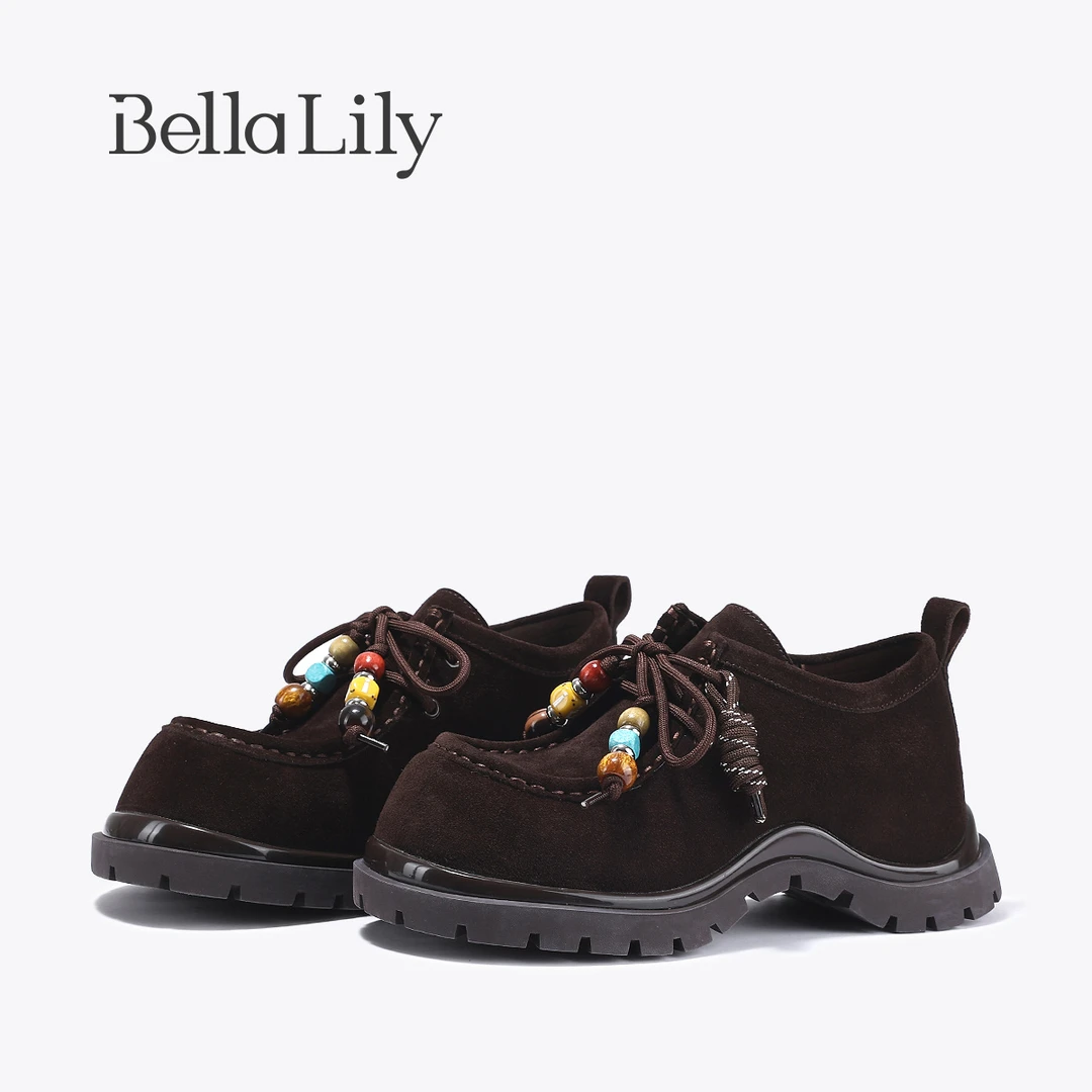 BellaLily2025秋季新款小个子厚底鞋小众潮流休闲鞋百搭复古单鞋