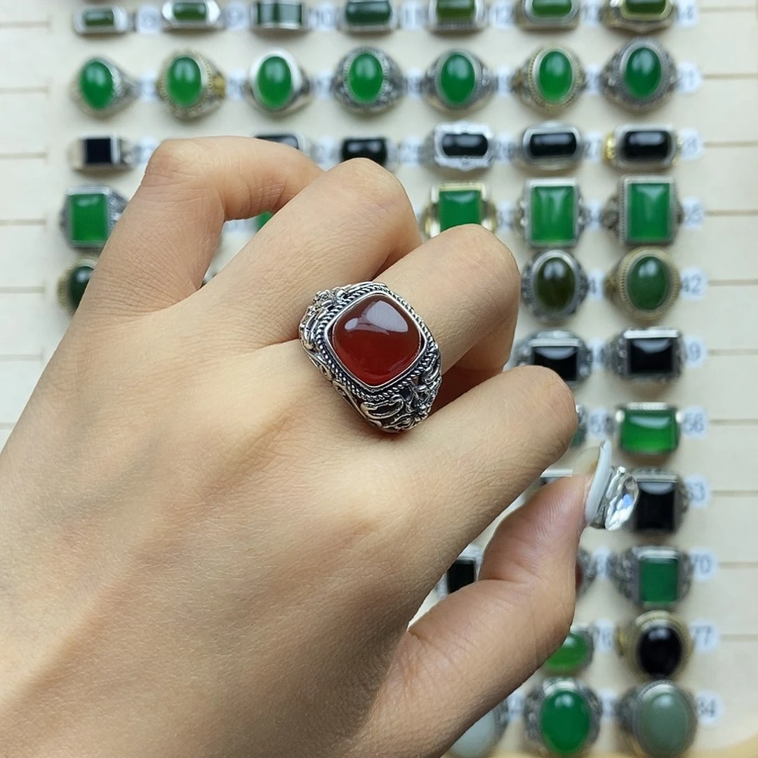 玛瑙/玉髓戒指银S925镶嵌来****室