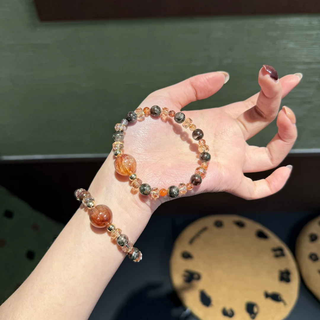 C*旧珀苔青*红胶花顶珠绿幽灵闪钻手串 多样性发其一