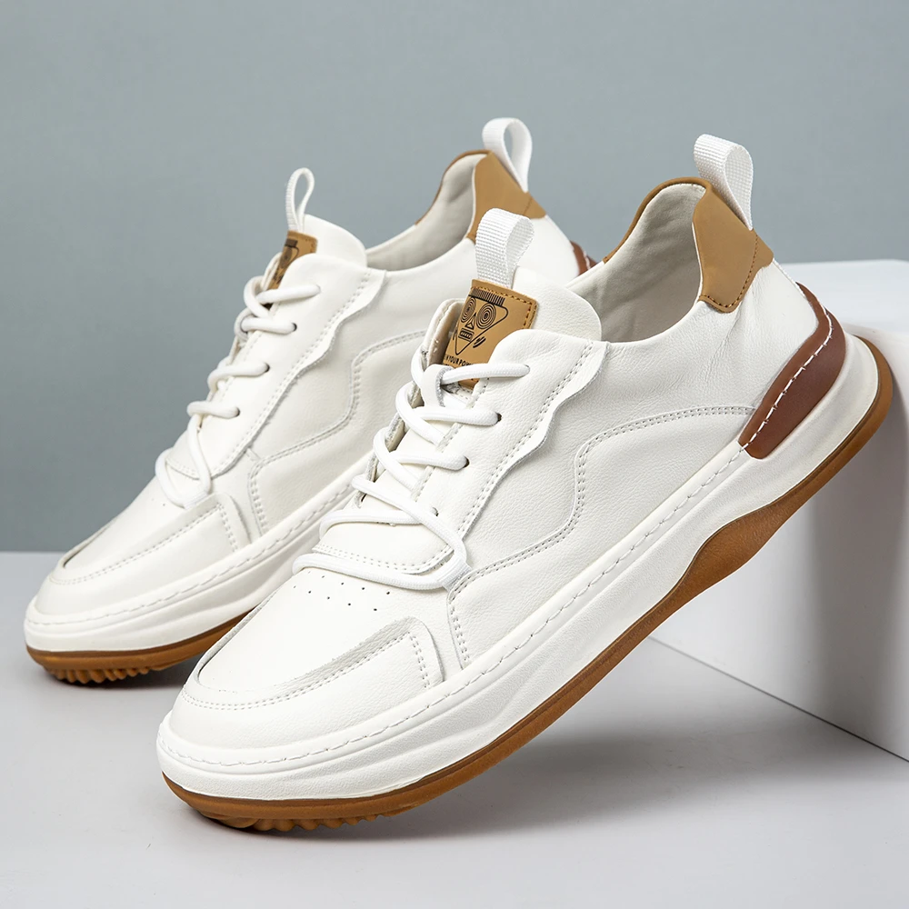 春秋季新款休闲板鞋时尚百搭皮面运动鞋子小白鞋男士跑步鞋学生鞋