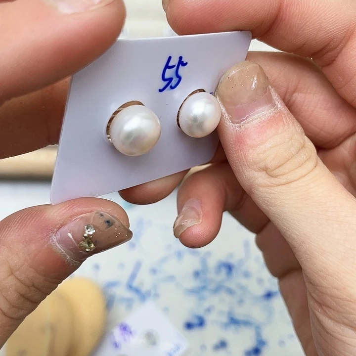 淡水珍珠耳饰银S925镶嵌糖*