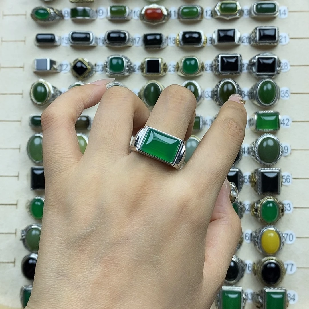 玛瑙/玉髓戒指银S925镶嵌