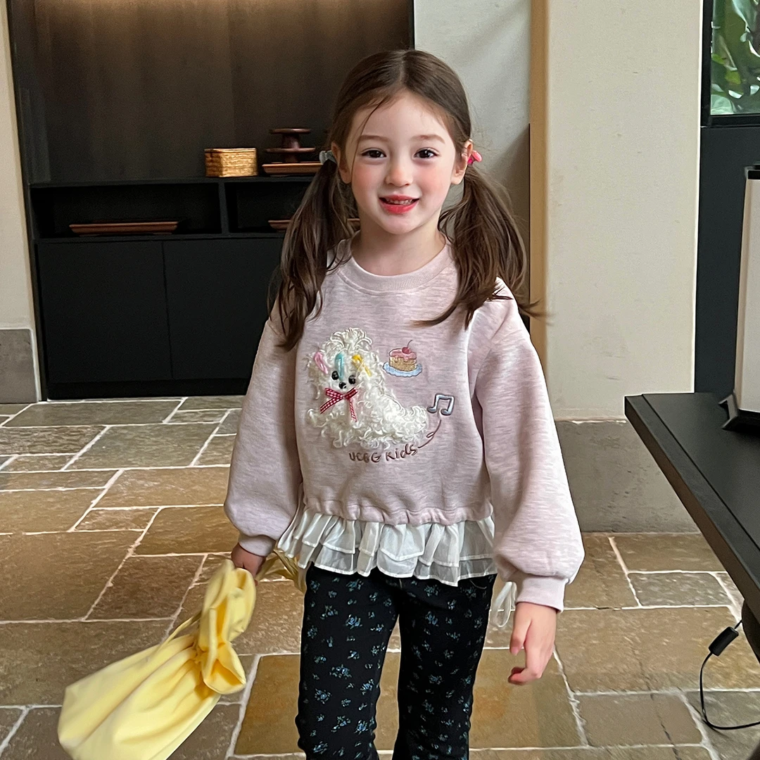 栀了成长记女童装立体小狗宽松卫衣秋季新款裤子宝宝百搭套头上衣