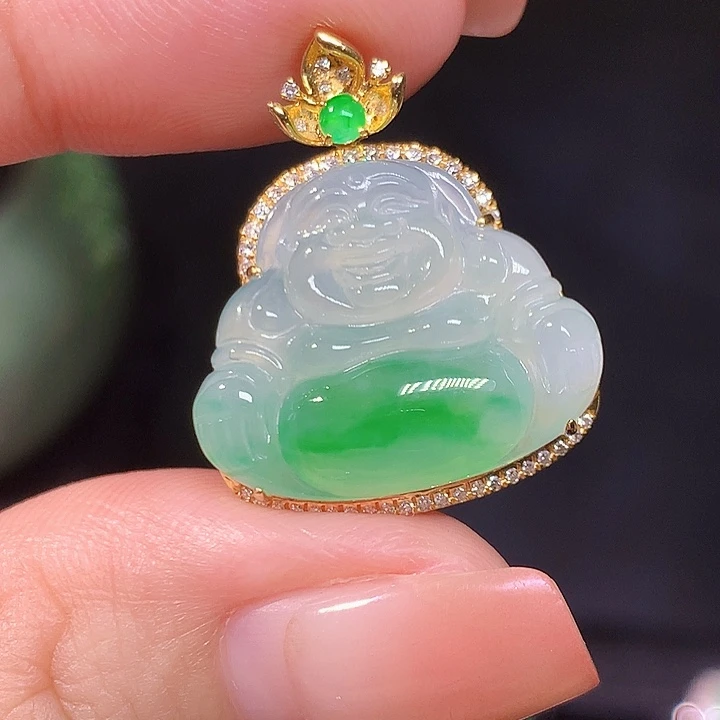 翡翠18K金镶嵌吊坠(不含链)