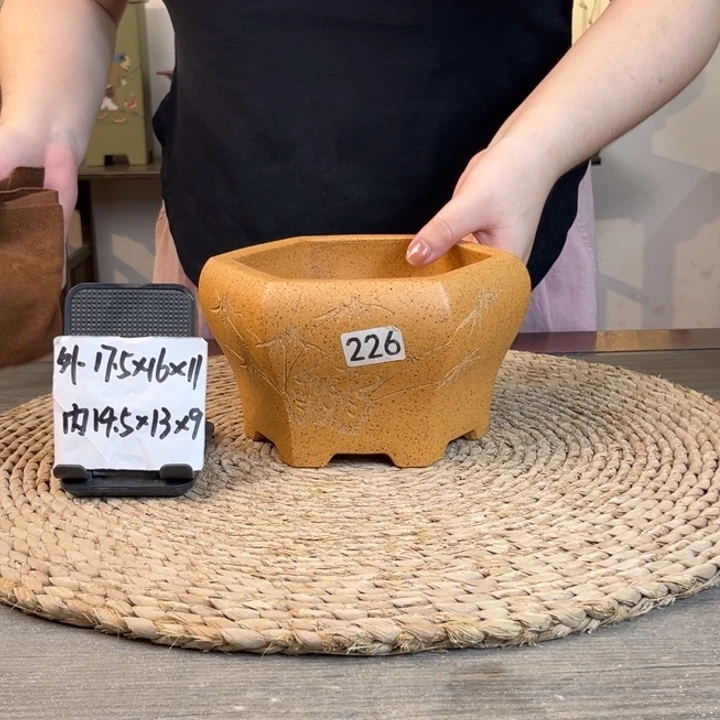 紫砂花盆 柴烧竹刻宫灯226
