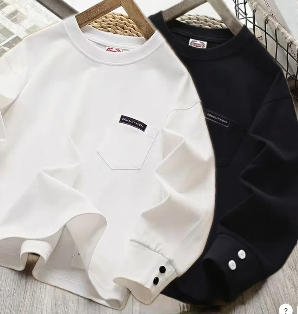 【实体品质】秋季新款男童口袋打底衫中大童休闲长袖T恤男童ins风