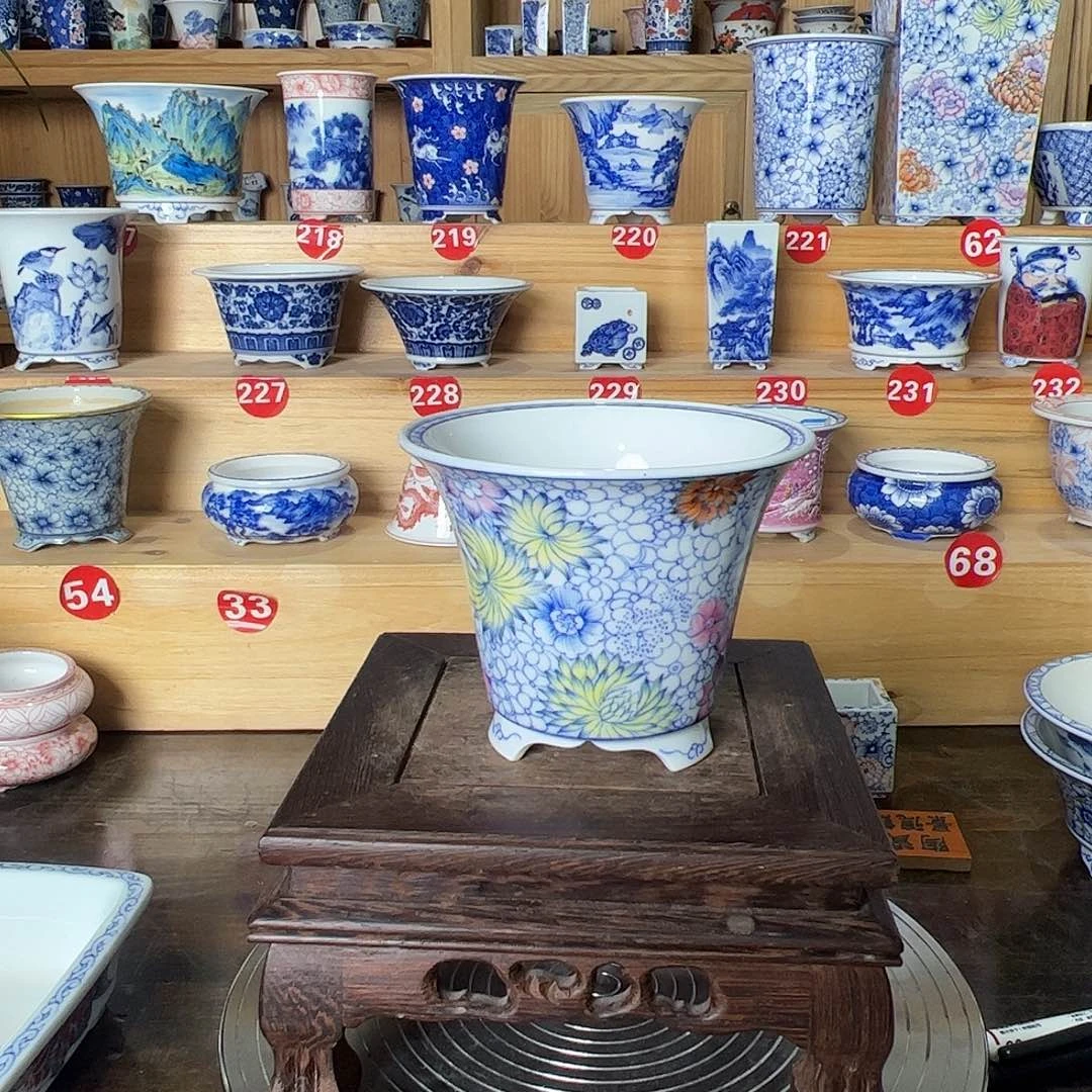 墨奈手绘陶瓷花盆内口高