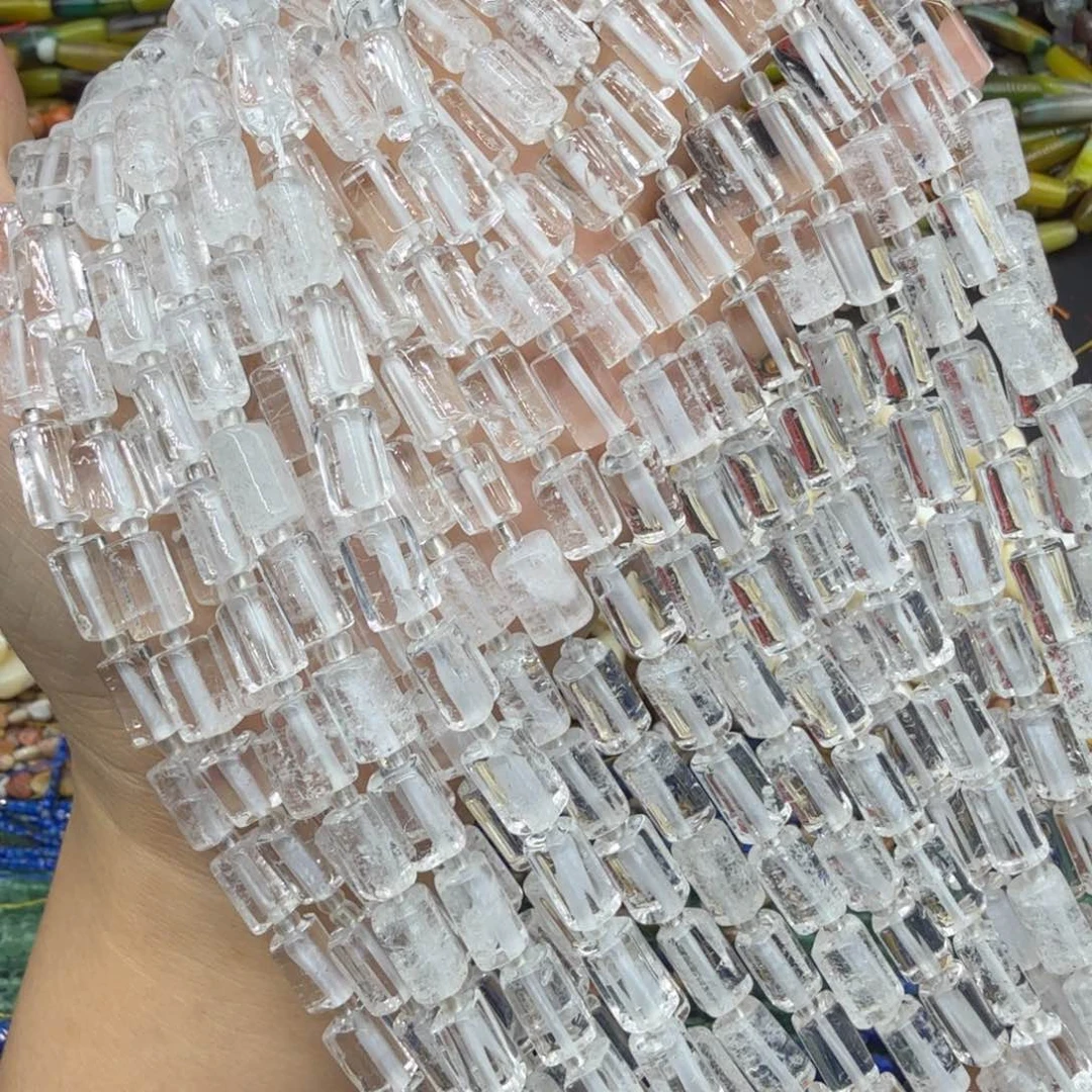 水晶珠宝半成品未镶嵌卡6×10白水晶柱形一条