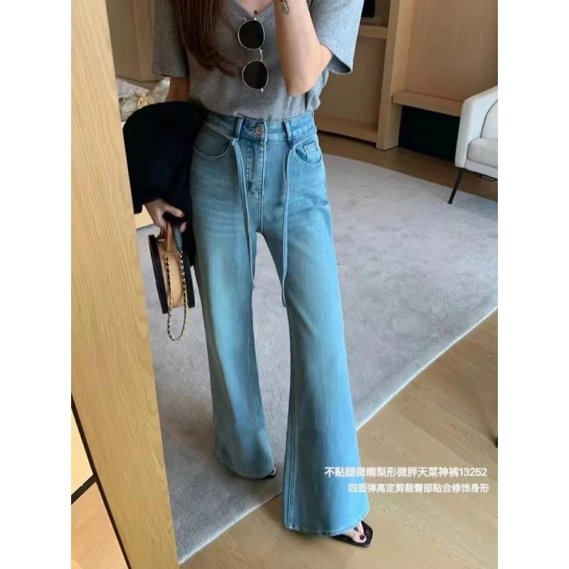 9139牛仔裤女2025年新款高腰显瘦宽松垂感微喇弯刀直筒裤女
