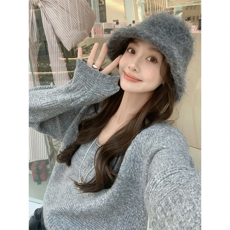 美洋MEIYANG柔雾毛衣 小糯米毛纱浮雕不规则绞花宽松针织Usr