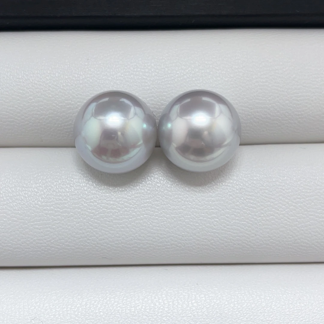 18K金镶嵌海水珍珠澳白素钉14-15