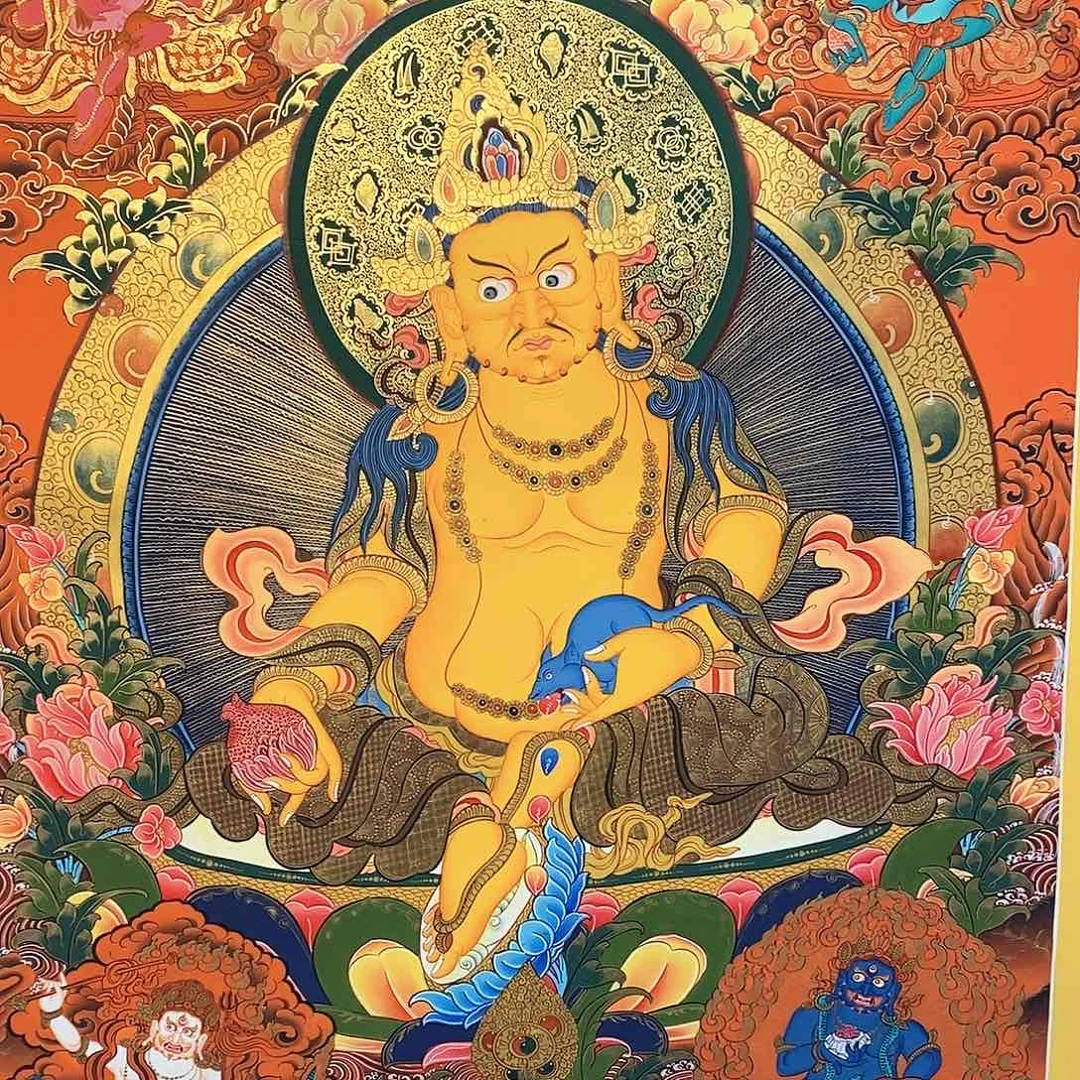 卷轴画我***糕手绘红底五路财神