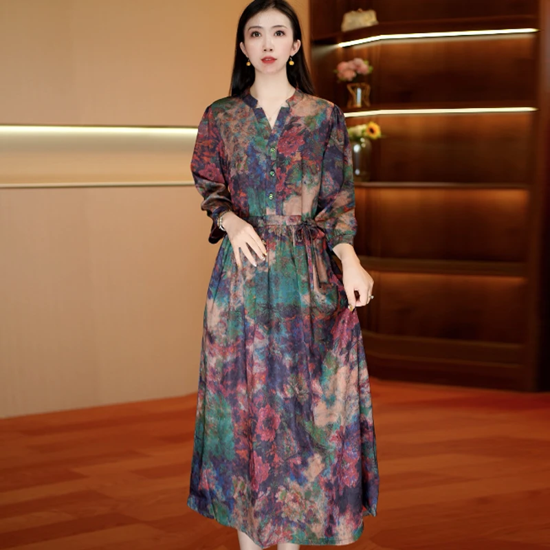 墨彩织韵 时尚中长款夏季连衣裙百搭连衣裙