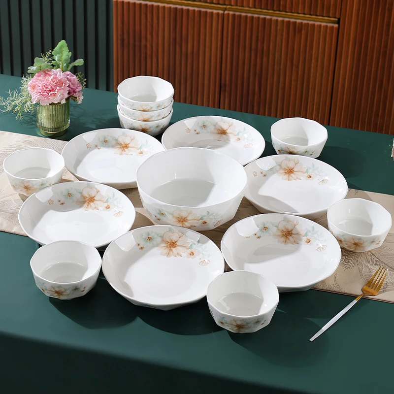 【无礼盒】BK陌上花开圆盘15件套家用碗碟盘套装聚会送礼餐具