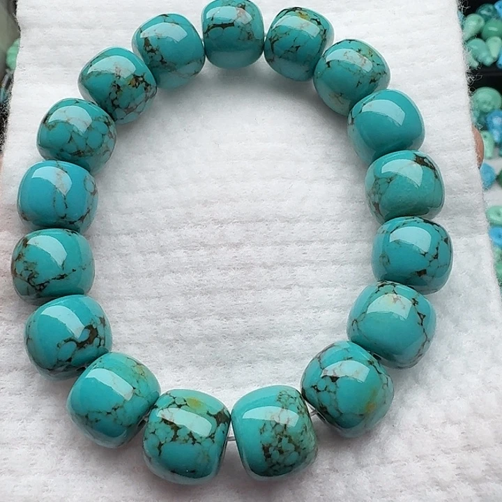 尺寸：14/12➕绿网花纹老型珠单圈手串