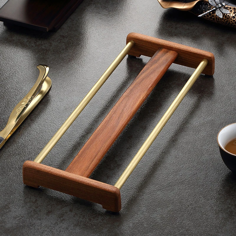 纯黄铜实木茶杯架功夫茶杯收纳架茶具配件晾杯架茶杯垫子杯托家用