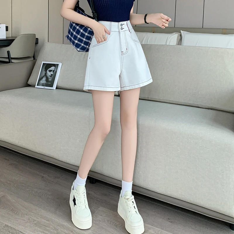 牛仔短裤女2025夏季新款高腰显瘦百搭阔腿宽松白色大码热裤