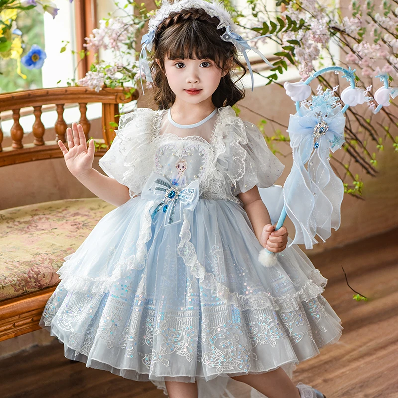 女童夏爱莎公主裙 儿童夏装洋气蓬蓬纱生日礼服演出服连衣裙子