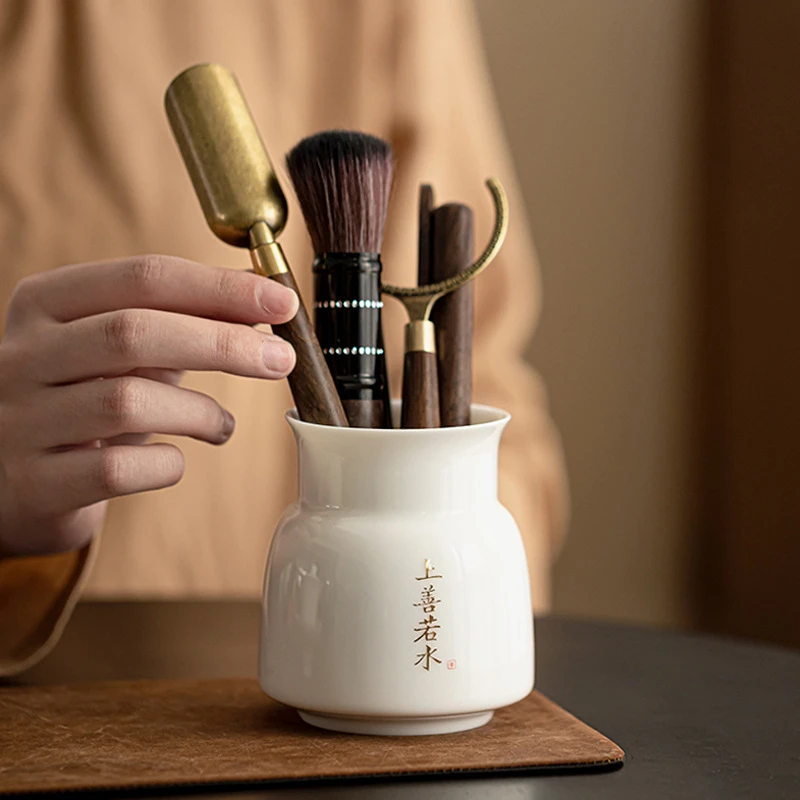 羊脂玉白瓷茶道六君子中式禅意茶夹茶针茶勺茶拨整套功夫茶道配件