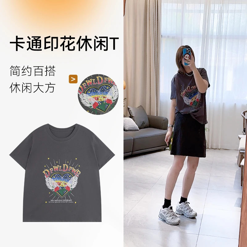 【卡通印花休闲T恤】夏季薄款2025新款短袖宽松显瘦小众设计感女士