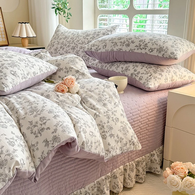 【忆雪阁】2025新款简约款A类针织双层纱床盖四件