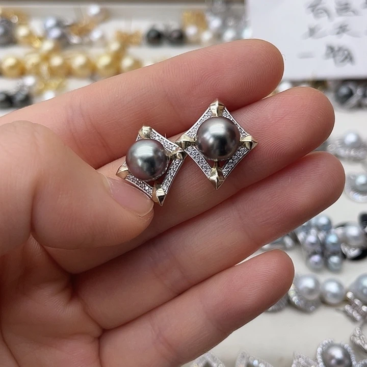 银S925镶嵌海水珍珠耳饰