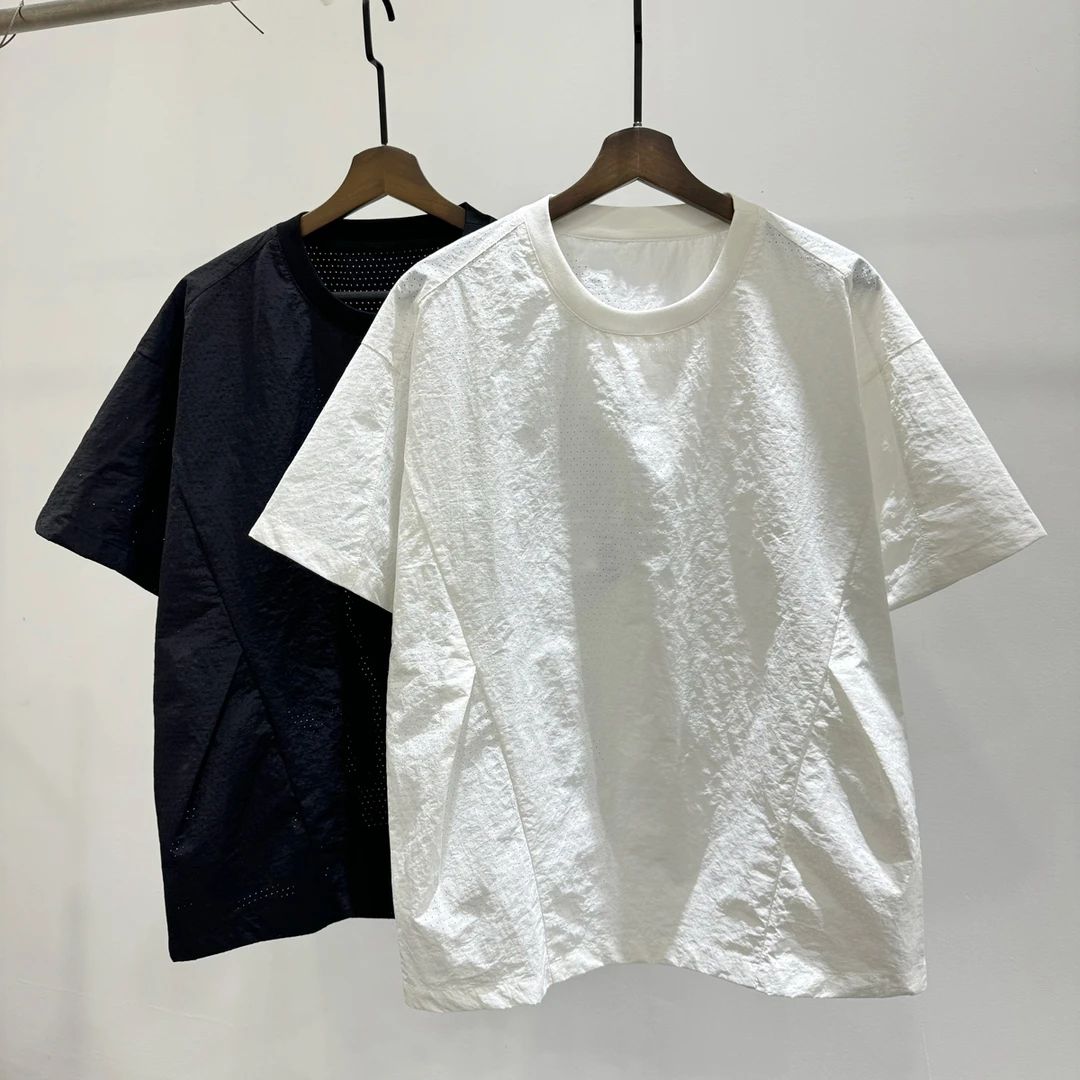 休闲百搭透气镂空设计感圆领短袖T恤潮牌INS夏季男士韩版宽松上衣