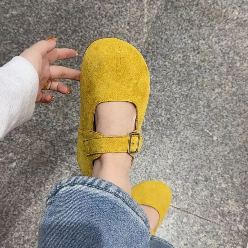 森系勃肯鞋中跟2025春季新款内增高单鞋方头软底瓢鞋平底鞋豆豆鞋