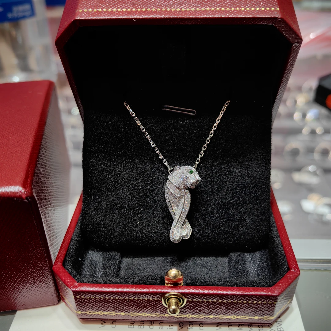 莫桑水贝铂金Pt950水贝铂金满镶莫桑豹子项链时尚