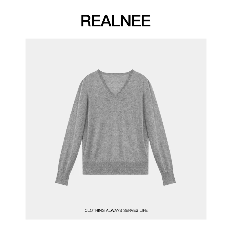 REALNEEI【深灰暖秋】‘蚕纟+丝光眻毛+天纟’Miu显瘦V领毛衣04252
