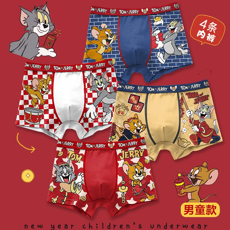 纯棉男童中大童全棉小男孩卡通四角裤短裤平角裤红儿童内裤男童