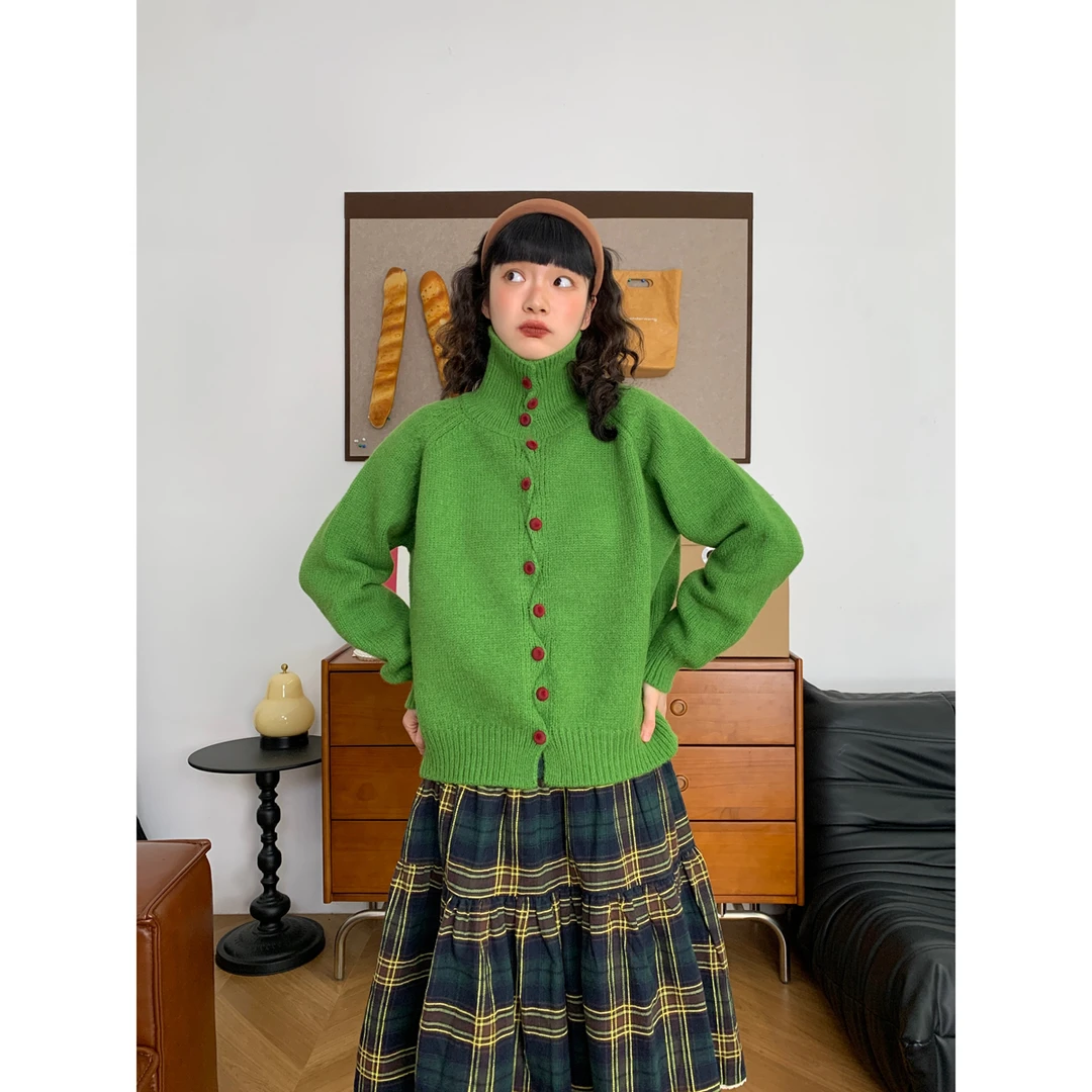 高领软糯显白内搭毛衣开衫女韩版秋冬新款百搭显瘦翻领针织套头潮