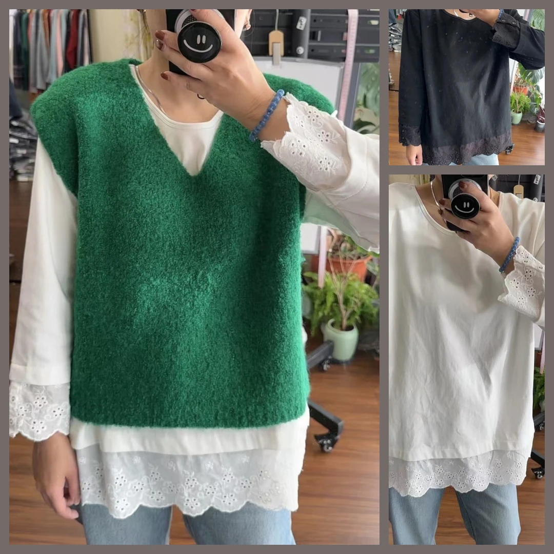 自制长袖蕾丝花边打底衫