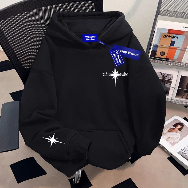 WASSUP HSUBE美式简约套头连帽男士卫衣外套冬装慵懒宽松上衣chic