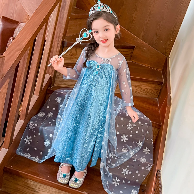 艾莎公主裙子女夏季爱莎艾沙连衣裙小童洋气冰雪奇缘高端礼服