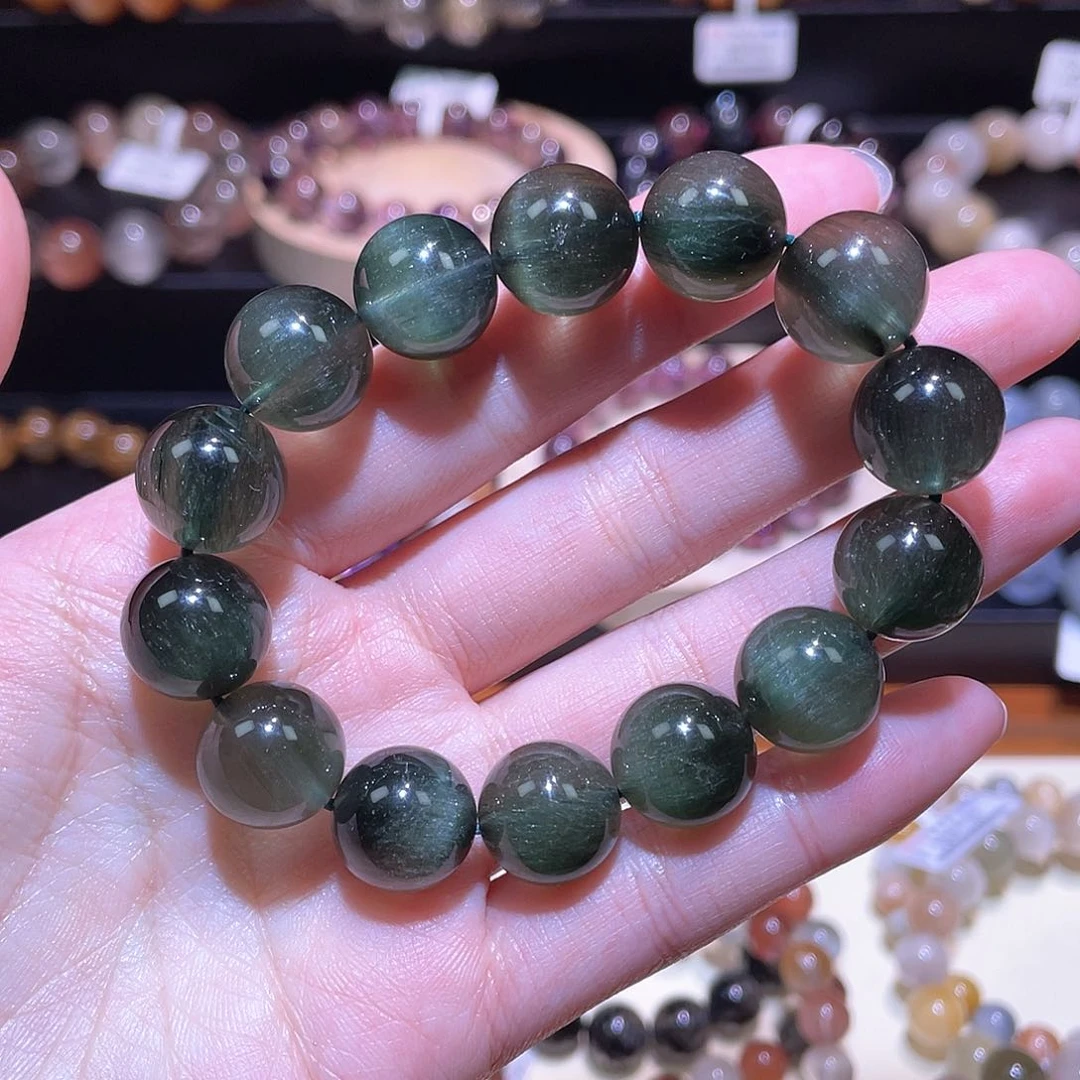 水晶手链未镶嵌绿发晶手链，晶体通透13+