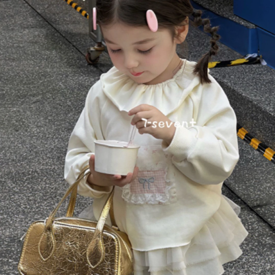 『7-seven』25新款女童长袖卫衣荷叶领型色卫衣拼接碎花上衣长袖t恤