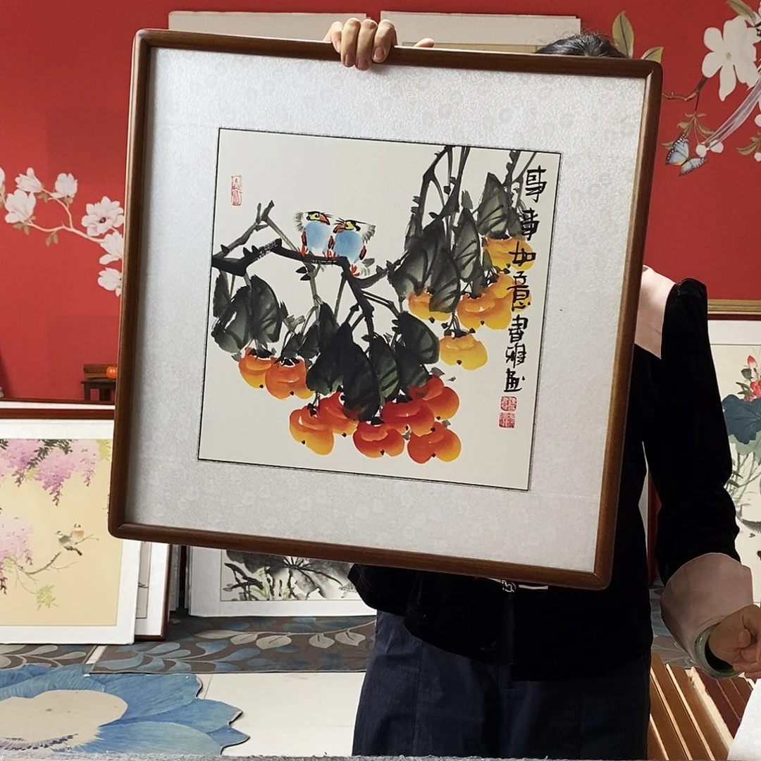 国画手写手绘国画作品带框包邮52✖️52