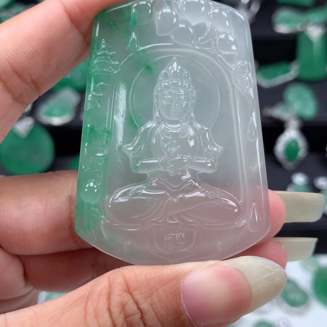 银S925镶嵌吊坠石英质玉（非洲翠）