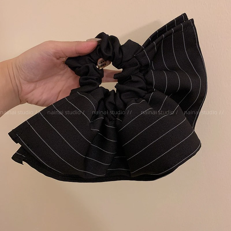 超大裙摆千鸟格花苞大肠发圈格子条纹复古韩系ins风低马尾发绳